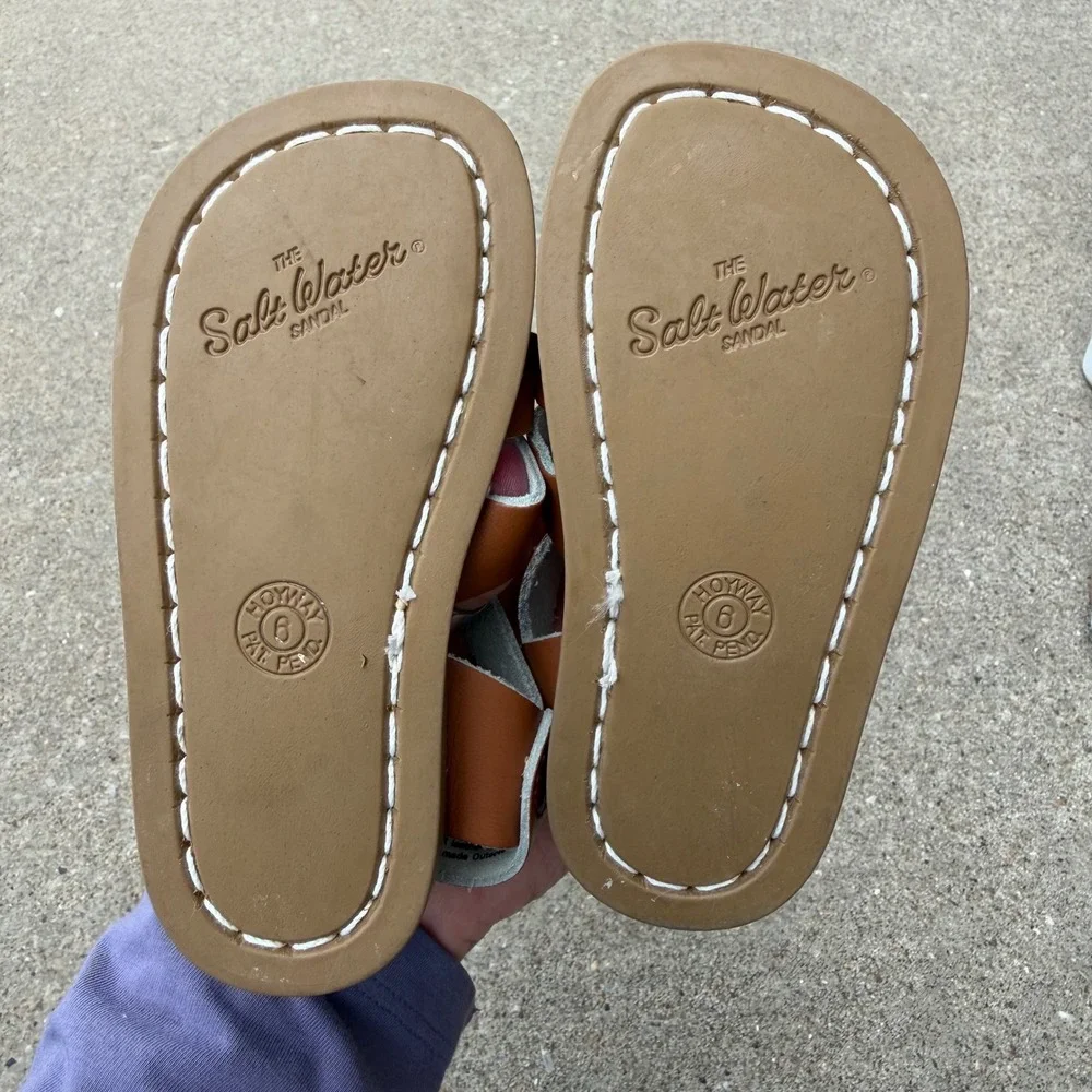 Salt Water Sandals by Hoy Original Tan Leather Toddler Kids Size 6 Strappy Shoes